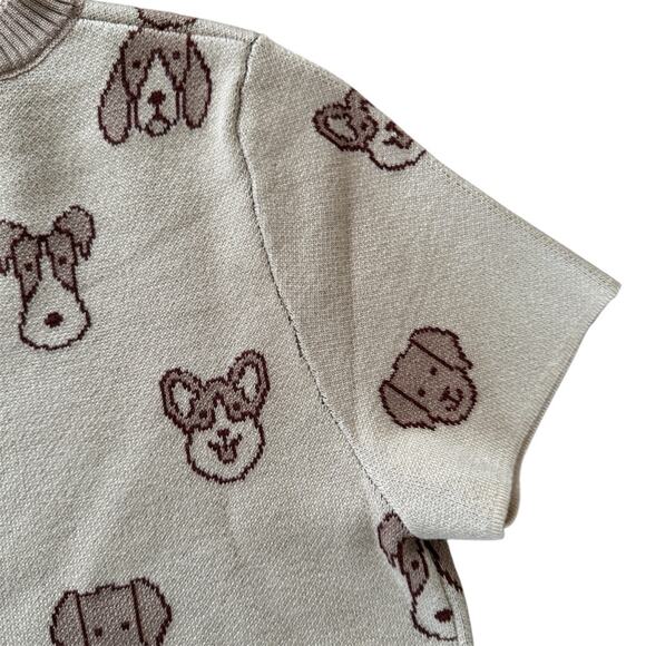 Debut Women’s Knit Short Sleeve Shirt Dogs Corgi Schnauzer Tan Size S - Picture 4 of 8